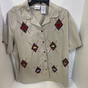 Bollie Brooks Shirt Women's 18W / 20W Khaki Short Sleeve Button Down